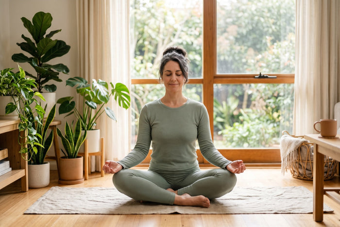 Frau beim morgendlichen Yoga – Wechseljahre natürlich begleiten